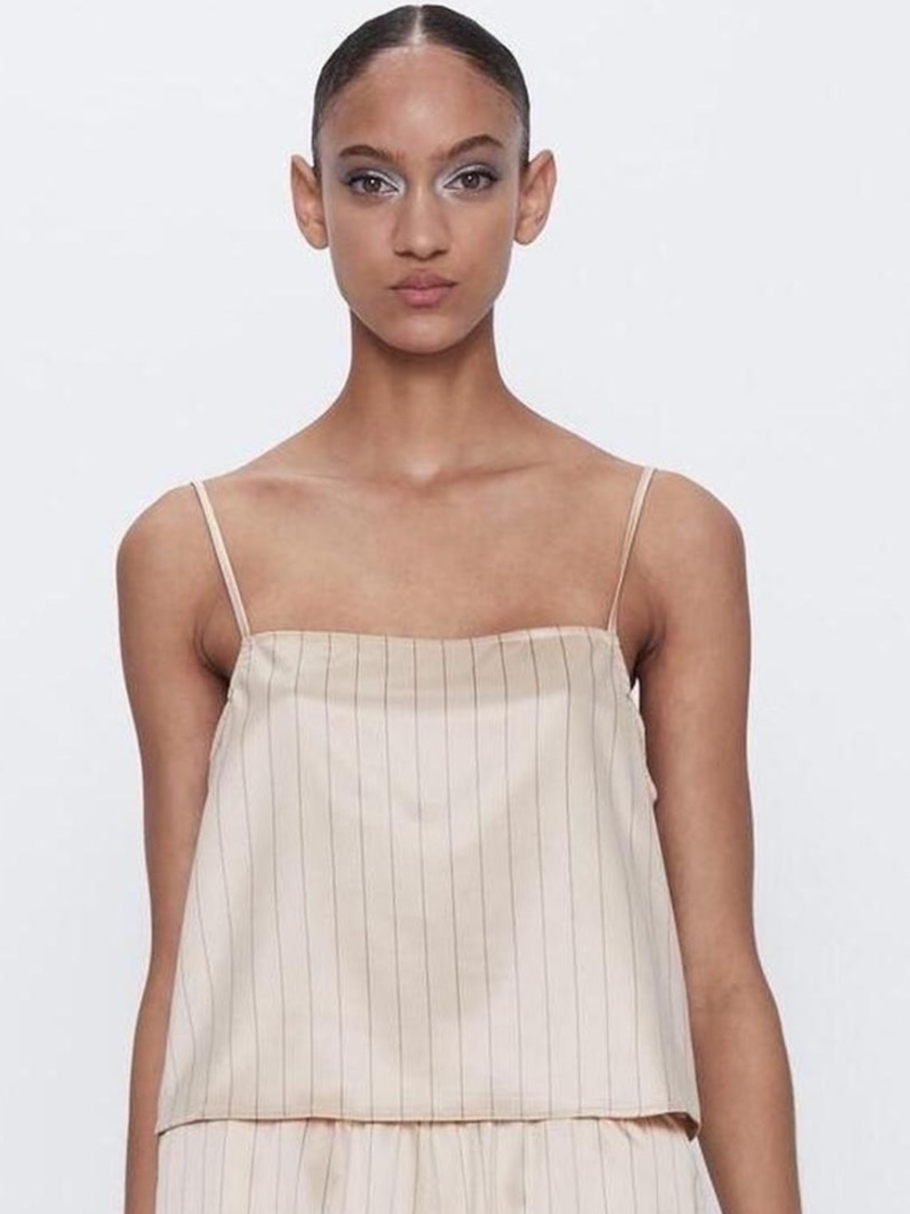 Zara Cream Pinstripe Spaghetti-Strap set: S (bottom) M (top)
